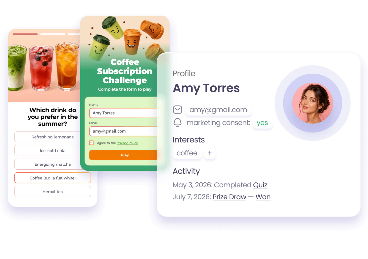 Customer profile built from quiz and campaign interactions